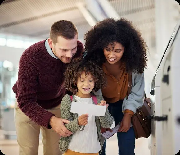 A mixed-race family with a young child using Teneo Online School to continue education while living internationally